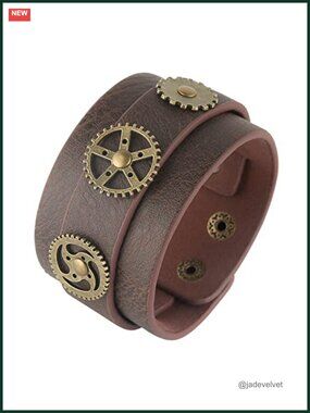Steampunk Leather Cuff Bracelet Adjustable Gear Wristband Cosplay LARP